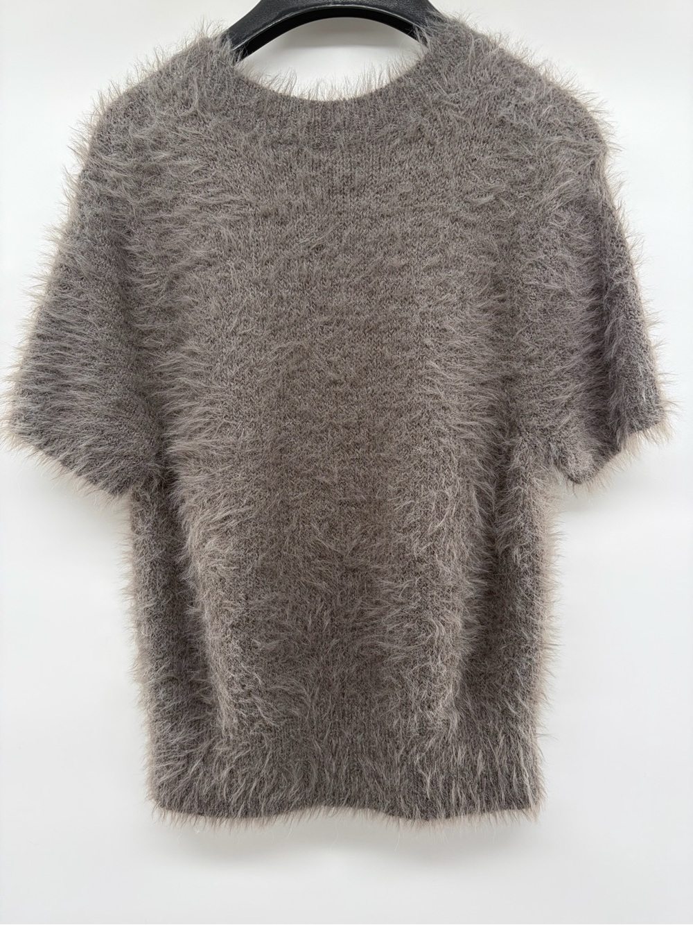 NWT Free People Gravel Rock Plush Fuzzy Short-Sleeve Crewneck Sweater Gray - Picture 3 of 8